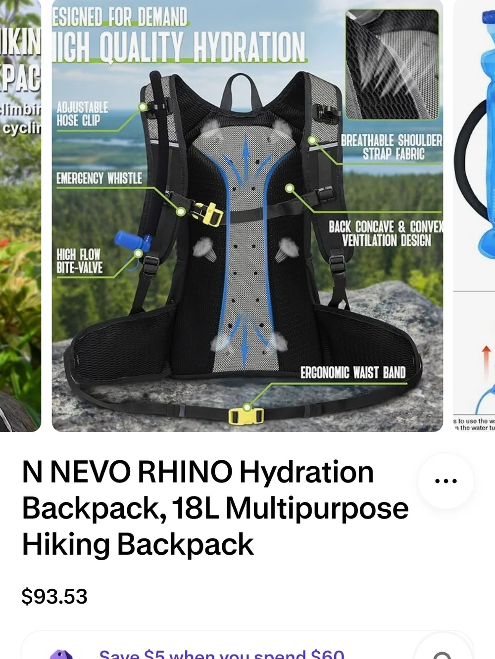 Source Unknown Black and Gray Hydration Backpack with Insulated Compartment